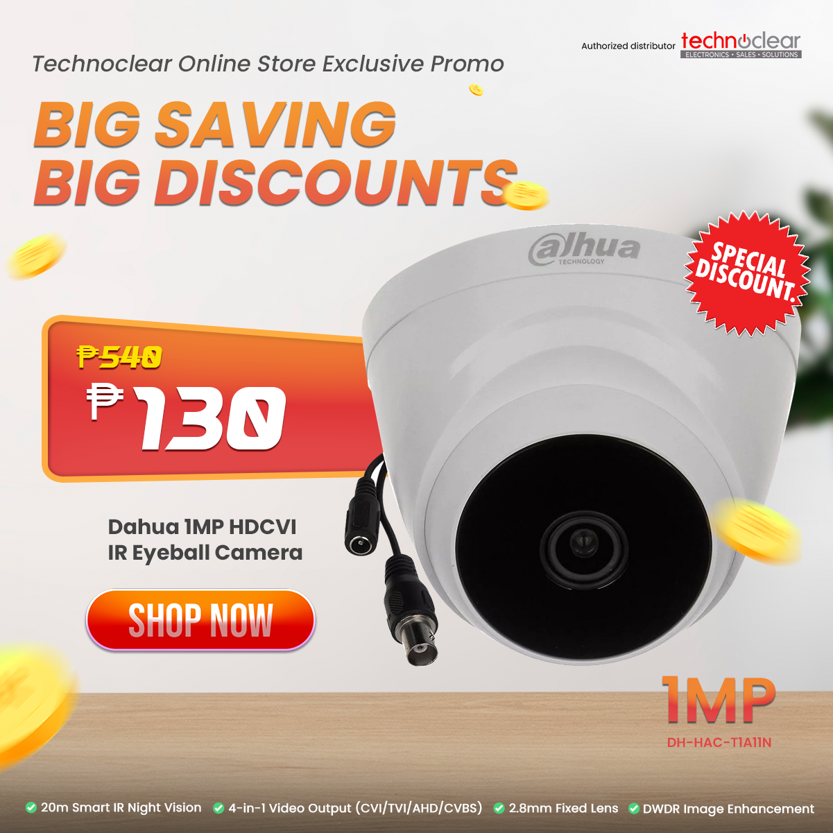 Dahua 1MP HDCVI IR Eyeball Camera T1A11N