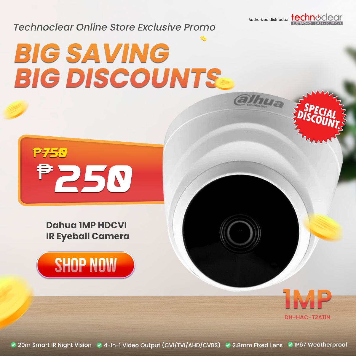 Dahua 1MP HDCVI IR Eyeball Camera T2A11N