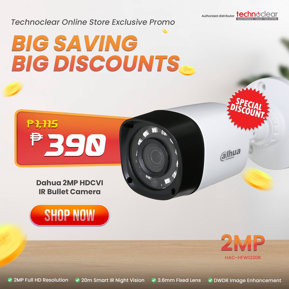 SALE Dahua 2MP HDCVI IR Bullet Camera HFW1220R