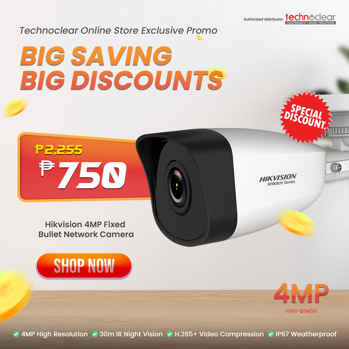 SALE HIWATCH HWI-B140H / B140H(C) 4MP IR NETWORK BULLET CAMERA