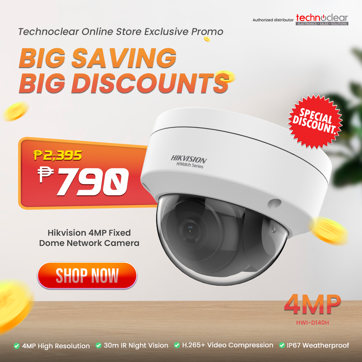 SALE HIWATCH HWI-D140H 4MP IR NETWORK DOME CAMERA